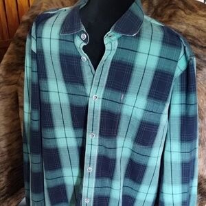 Vibrant Green and Blue Casual Button Down Shirt